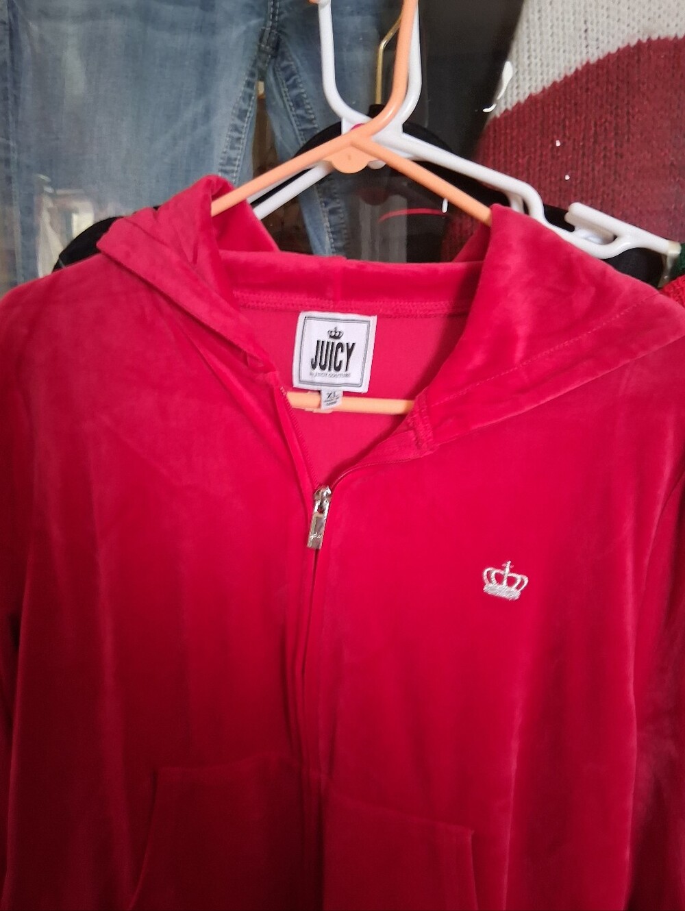 Juicy Couture Hot Pink Velour Zip Hoodie with Crown Logo
